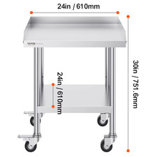 Stainless Steel Work Table Commercial Food Prep Worktable with 4 Wheels Heavy Du