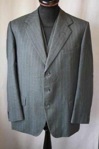 Vtg 1940 green stripe wool 3 pce suit working cuffs turn up 42 W 38 L 30 revival - Picture 9 of 23