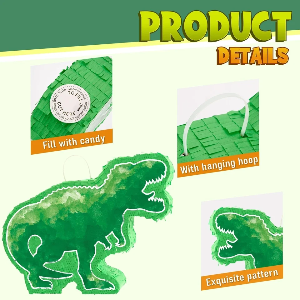Dinosaur Piñata for Kids Birthday Party - Green Watercolor Design, Stick - Image 3 of 4