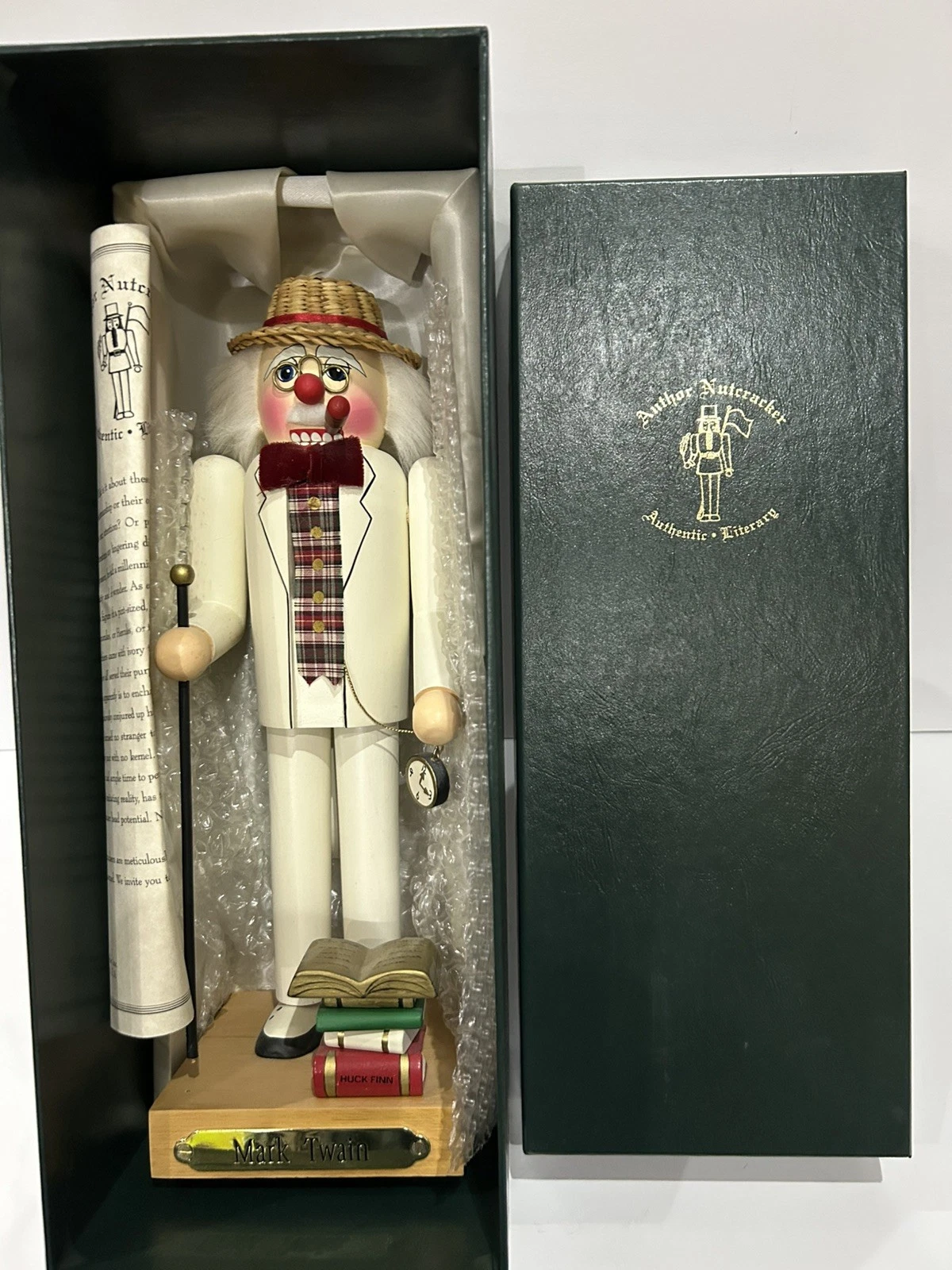 Zemlin Hand Painted Wooden Nutcracker - Author 14" Tall - Mark Twain - Box - COA