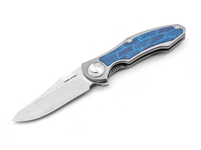 Real Steel Messer RSK Exorcist Ti Blu Damascus G10 Framelock S35VN Stahl Folder