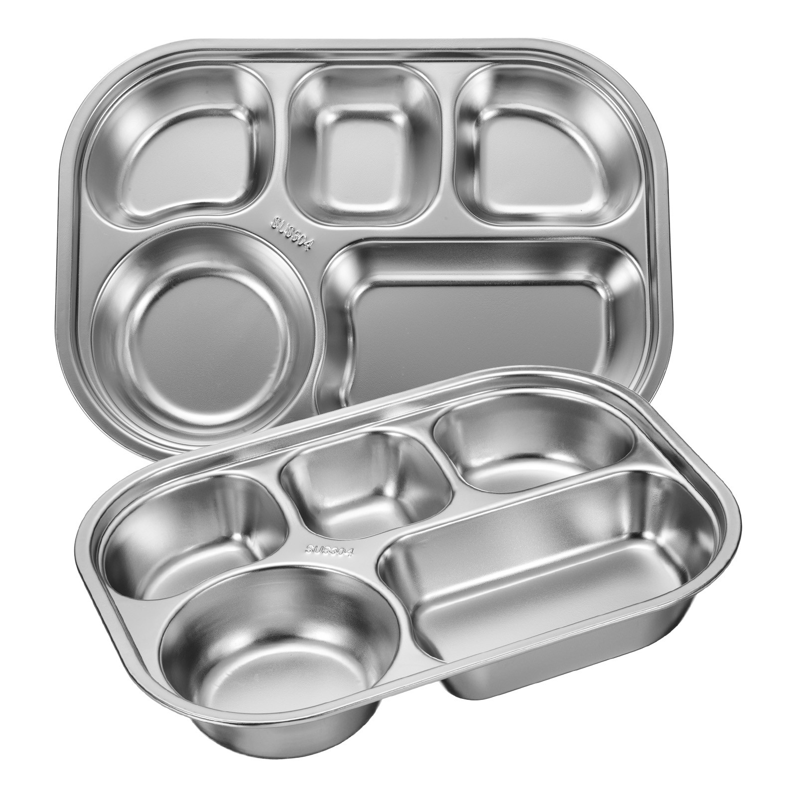 2Pcs Divided Plate Round Rectangular 10.2"x7.1" 5 Sections