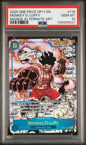 2025 ONE PIECE OP11-A FIST OF DIVINE SPEED #118 MONKEY D. LUFFY PSA 10