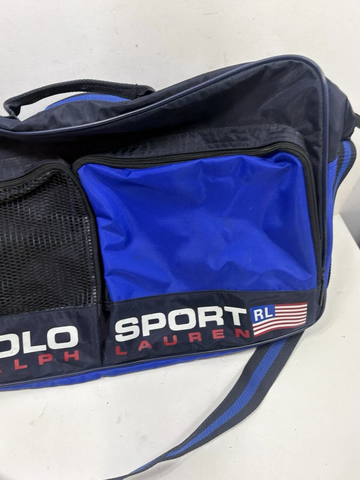 De colección Ralph Lauren Polo Deporte Gimnasio Bolso de Lona Spellout Bandera Azul Nylon Foto 3 de 4