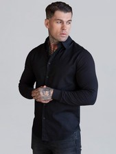 Image of SikSilk Mens Black Essentials Long Sleeve Shirt Small