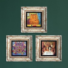 Louis Wain Cats Trio Set of 3 Framed Wall Decor Vintage Wall Art