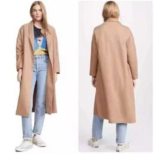 AYR The Robe Jacket Coat Tan Camel Shawl Collar Wool Blend Longline Medium