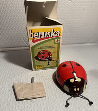 Vintage Czech Mechanical Clockwork Wind-up BERUSKA Ladybug Tin Toy with Box