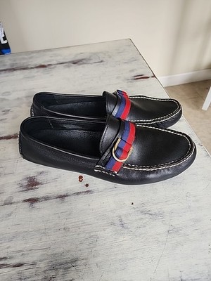 Polo Ralph Lauren Anders Black Leather Loafers Grosgrain Ribbon Buckle 9D