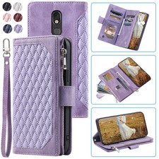 Funda tipo billetera romboidal para LG Stylo 5, funda de teléfono con cremallera de cuero de lujo para tarjeta abatible