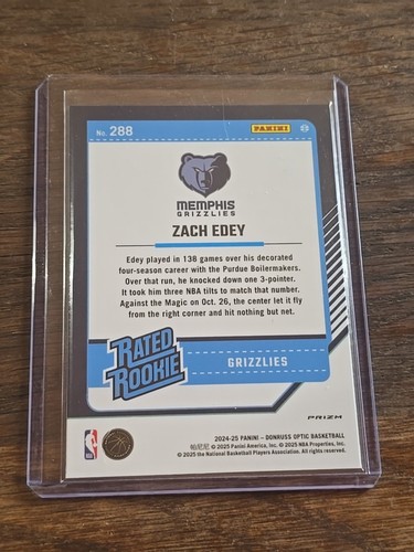 2024-25 Panini Donruss Optic Zach Edey Pink Hyper Rated Rookie (RC) #288 - Bild 2 von 2