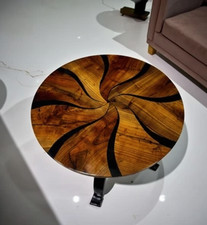 18" Luxury Handmade Walnut Wood Resin Dining Table Custom Round Swirl Art