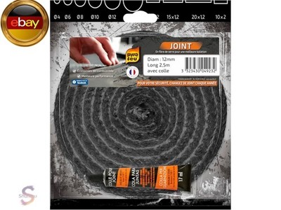 pyrofeu Joint réfractaire 12 mm x 2,5 m + Tube de Colle Schamottdichtung 12mm x