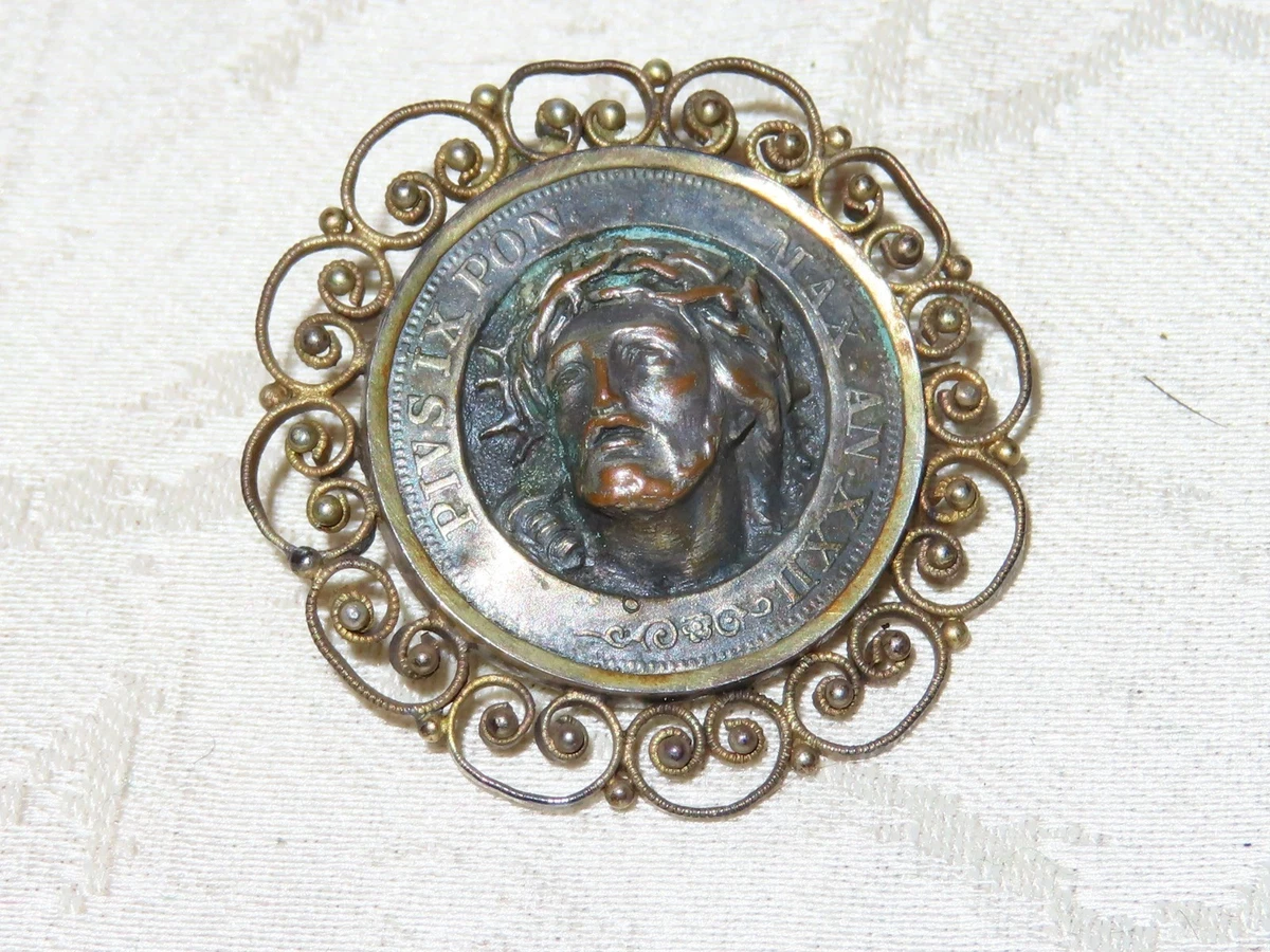 Ancienne Broche Médaillon Peinture Miniature Portrait Femme Signée