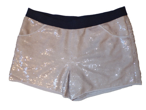 BCBG MaxAzria Beige Black Elastic Waist Sequin Shorts Size Large Pull On
