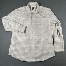 Jos A Bank Shirt Mens Large White Plaid Button Down Tailored Fit Traveler LS