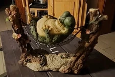 Lazy Day Whimsical Fat Frog Sleeping On Hammock Statue for Storybook Tale Animal