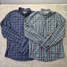 Eddie Bauer Travex Button Shirt Mens Large Tall Blue Green Plaid Outdoor Fishing