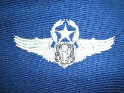 USAF CHIEF OFFICER AIRCREW WINGS - FULL COLOR WHITE ON BLUE TWILL