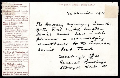 1911 Windsor First Aerial Post to Rye Organising Committee 4th Day London CDS - Picture 2 of 2