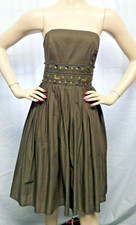 ANN TAYLOR  BROWN BEADED PLEATED CAREER CASUAL STRAPLESS DRESS SIZE: 4