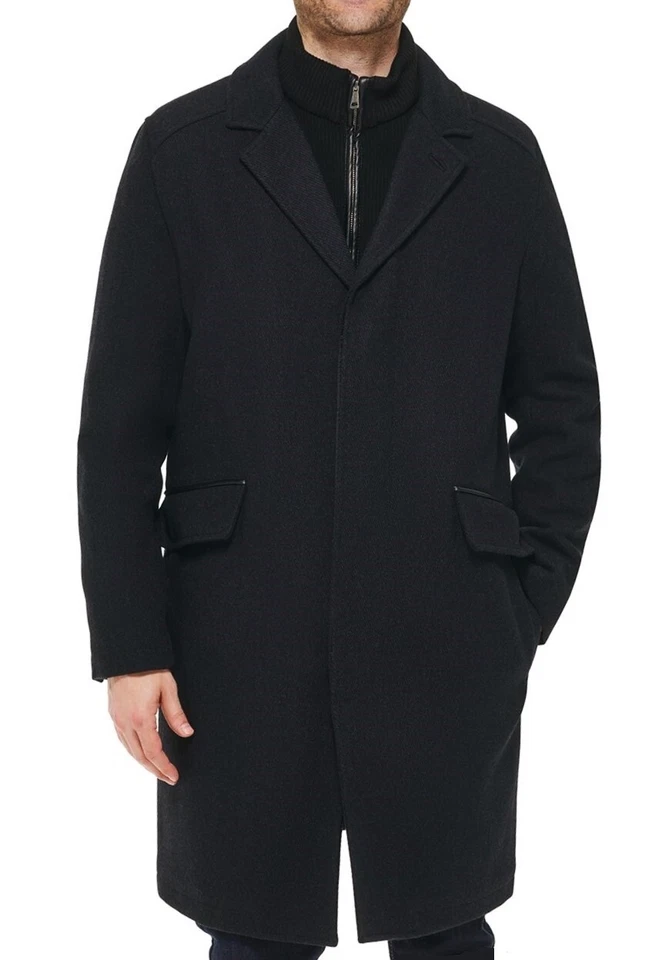 Cole Haan Signature Men's Wool Twill Long Coat with knit Bib Charcoal Size Large - Image 2 of 4