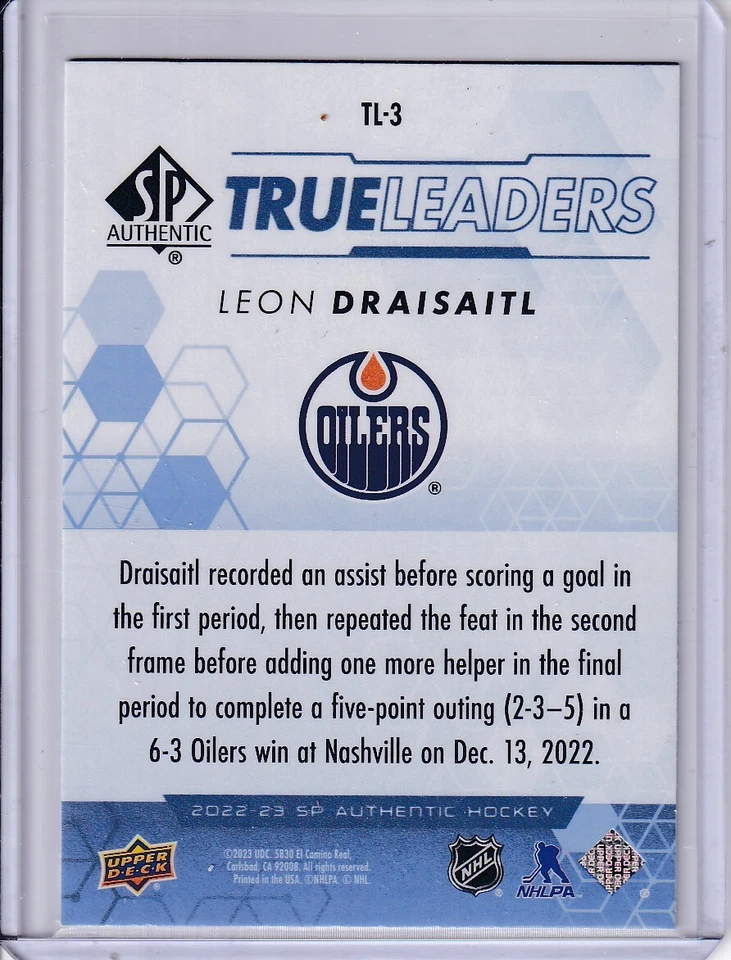 Leon Draisaitl, Edmonton Oilers 2022-23 SP Authentic True Leaders Blue #TL-3 - Image 2 of 2