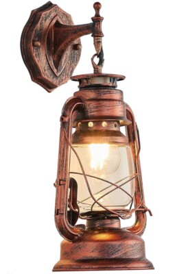 Rustic Wall Farmhouse Loft Lantern Light Indoor Fixture Porch W7xH15 Red Boho