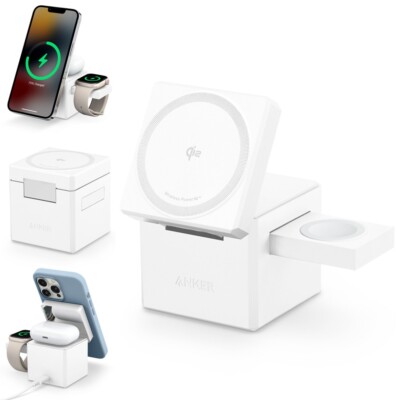 Anker 3-in-1 MagSafe Charger Stand Foldable Cube 15W Qi2 for Apple