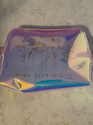 NEW SMALL PINK LILY BEAUTY LET YOUR CONFIDENCE BLOOM BEAUTY BAG IRIDESCENT