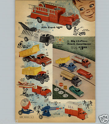1959 PAPER AD 2PG Structo Toy Steel Truck Power Tow Wrecker Truck Dump Bulldozer