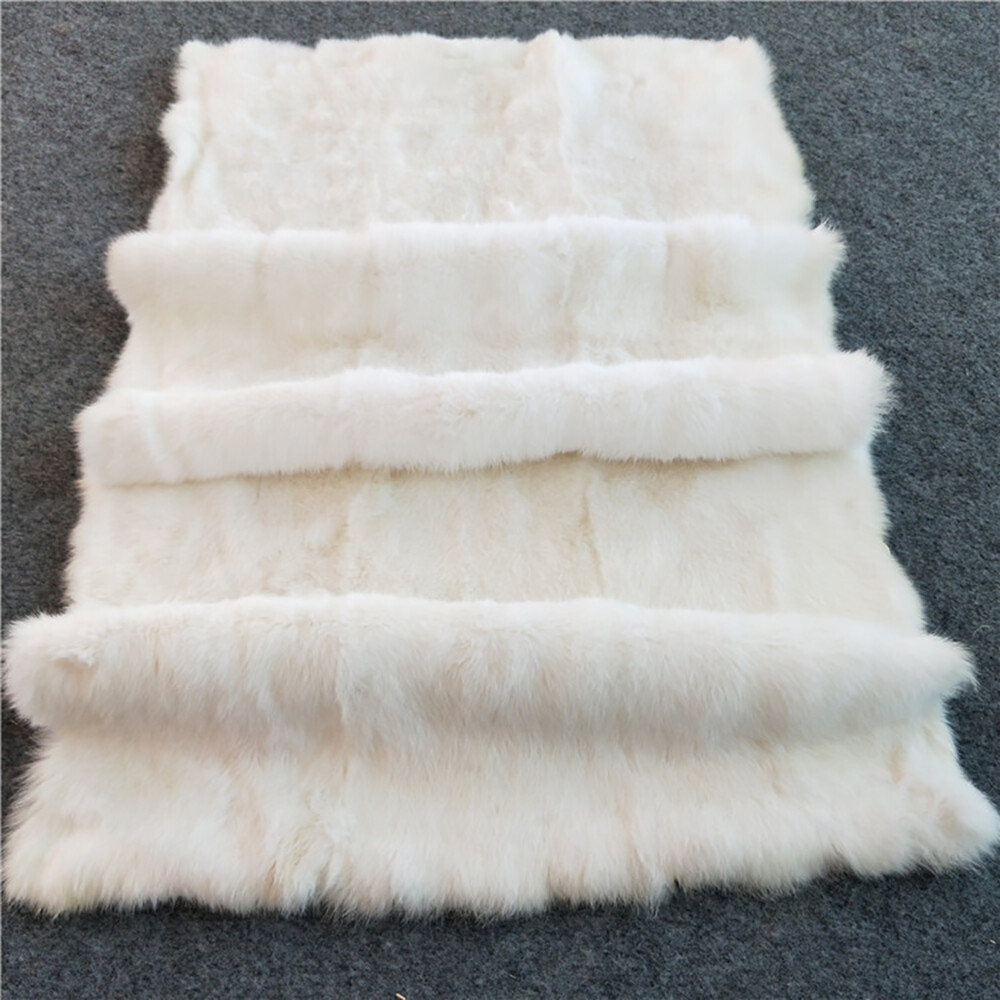 Natural White Rabbit Throw Real Fur Blanket Rug Full Pelts Patchwork 21x 41''