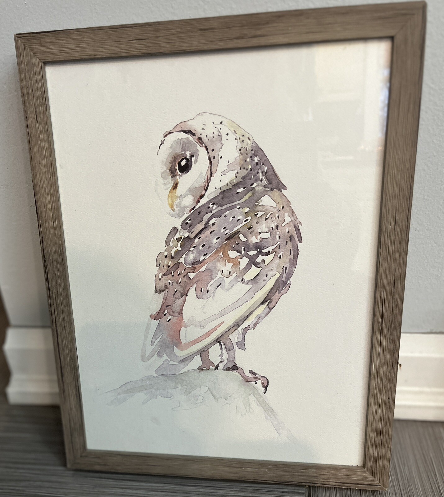 Woodland Owl Framed Watercolor Print 11x14 by Luisa Millicent-image