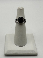David Yurman Wheaton 925 Silver Petite Black Onyx Diamond Ring Size 5. F-53