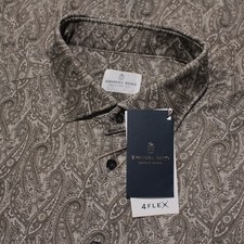 Emanuel Berg NWT Byron Casual Button Down Shirt 44 17.5 XL Taupe Brown Paisley