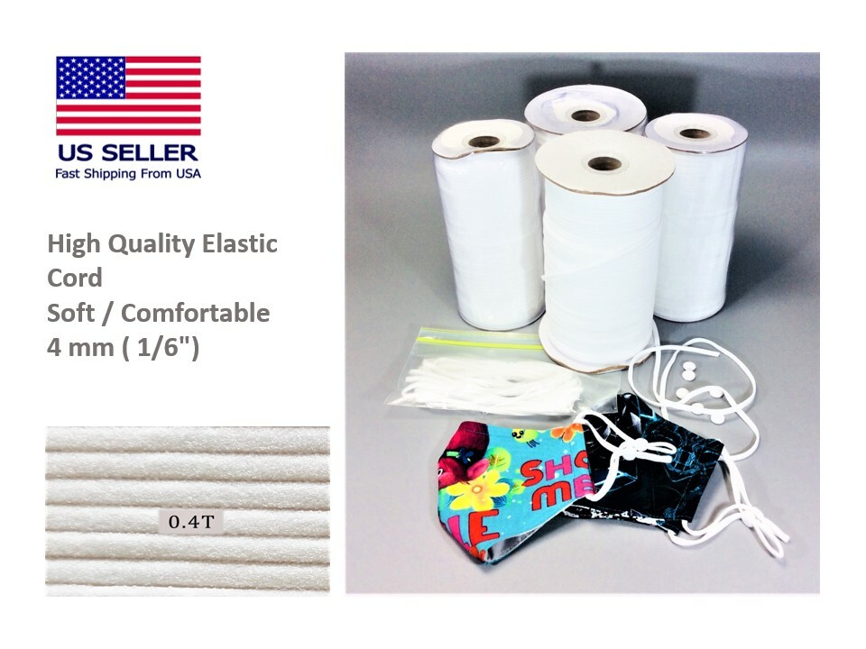 Soft Comfortable 4mm White Elastic Cord for Masks Craft Sewing Ships from USA