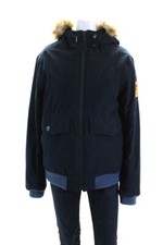 Timberland Womens Long Sleeve Full Zip Short Hooded Bomber Coat Navy Blue Size M