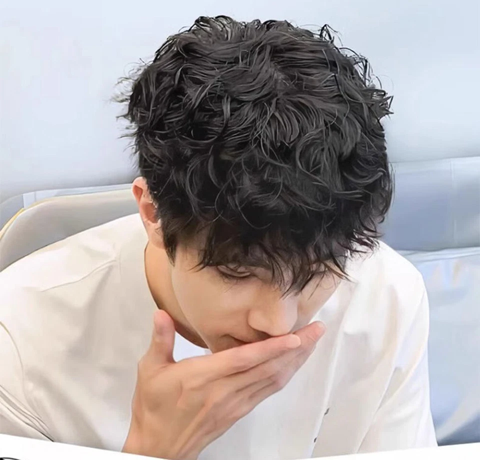 Peluca de pelo corto rizado ondulado clip para el cabello en 100 % Remy cabello humano toupee para hombres Foto 3 de 4