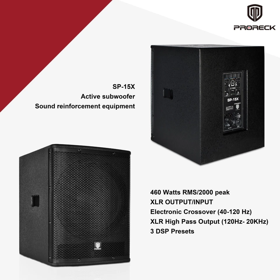 PRORECK SP-15X Active Powered PA DJ Subwoofer 15 inch 2000W P.M.P.O Class-D Amp - Image 4 of 4