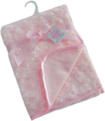 BABY POWERS Baby Mädchen Rosenknospen Fleece Decke Halstuch Schal Satinborte Soft Touch Rosa