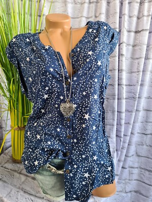 Arizona AJC Bluse Shirt Gr. 34 bis 46 blau mit Sternen (001) NEU