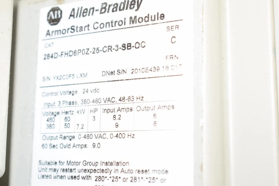 Allen-Bradley ArmorStart 控制模块和底座,284D-FHD6P0Z-25-CR-3-SB-OC — 第 4/4 张图片
