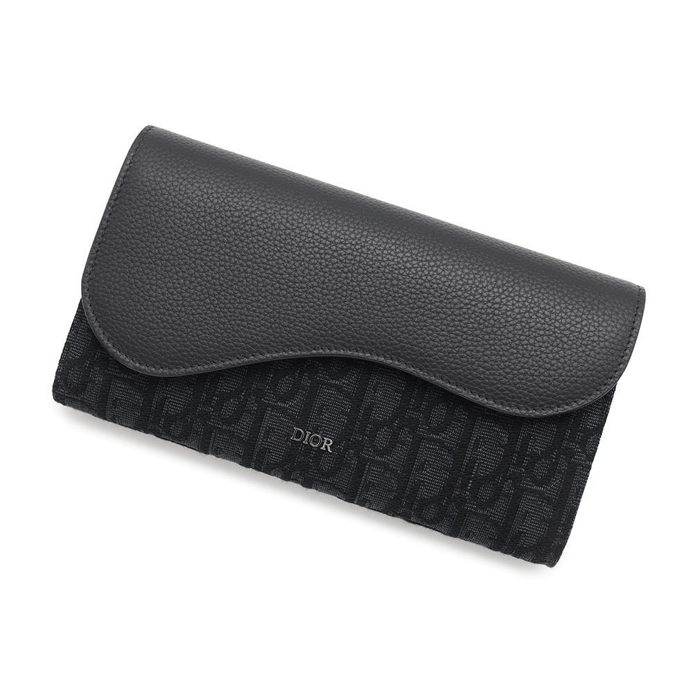 Dior Oblique Jacquard Saddle Long Wallet in Black Grained Calfskin 2ADBC321YKS-image