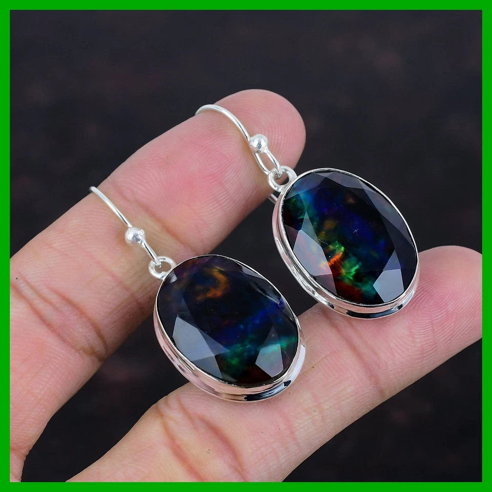 Висячие серьги-капли с драгоценными камнями аммолитами ювелирные изделия из чистого серебра на день матери - Изображение 2 из 4