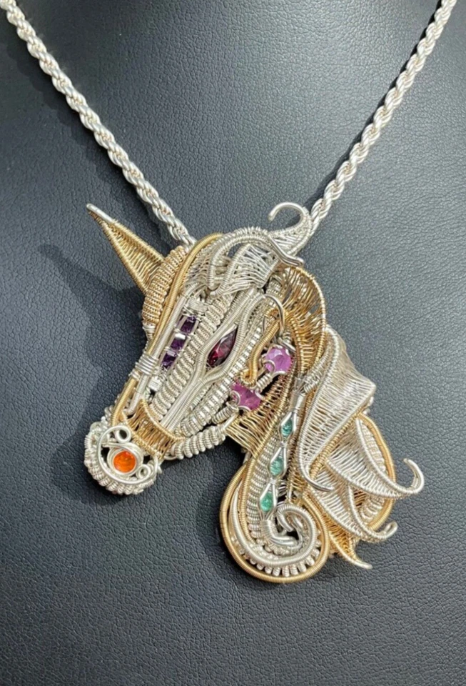 Серебро единорог подвеска ожерелье огромный ручной работы - Изображение 4 из 4