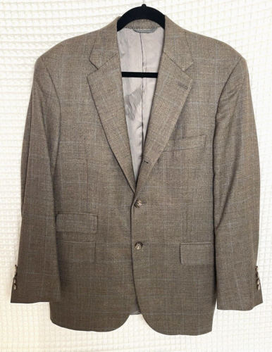 H. Freeman Mens 40R Brown Light Blue Striped Check Sport Coat Blazer Jacket - Picture 1 of 16
