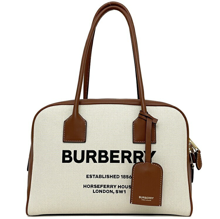 Burberry Tote Bag Medium Canvas Half Cube Bag Beige Brown Key Crochette