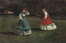 Oil painting Homer_Croquet A Game of Croquet two young girls playing - landscape