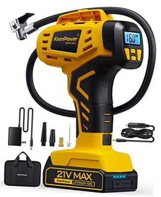 Tire Inflator Portable Air Compressor - Super Fast - 21V Rechargeable Yellow