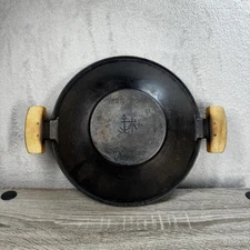 Vintage Iron Wood Wok  12” Diameter with Wooden Handles